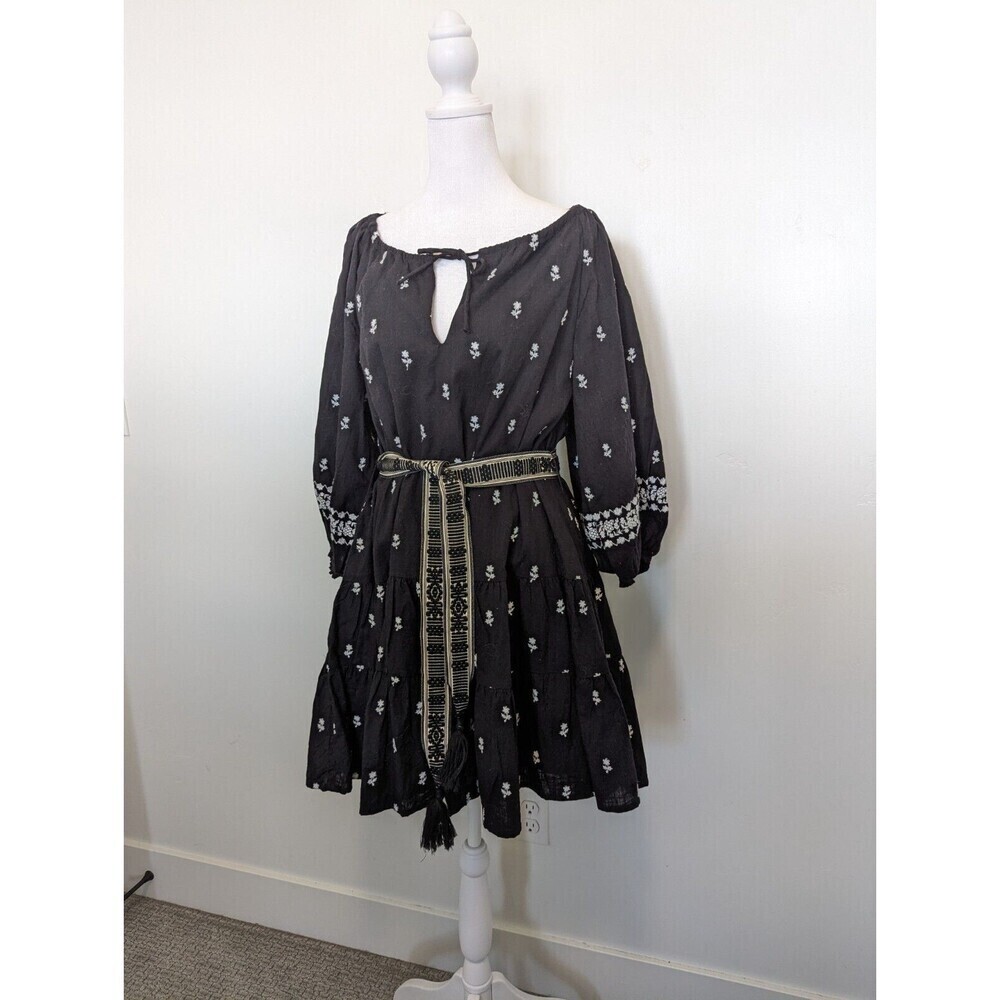 Cleobella Dress Women Size XS Black Revolve Boho Tribal Indie Embroidered Fringe - Picture 2 of 14